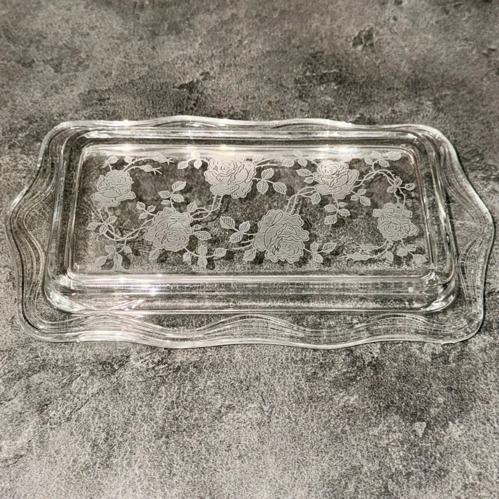 Fostoria Glass Etches Roses Butter Dish